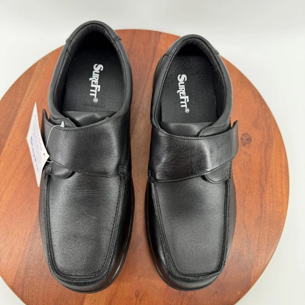 SureFit London Black‎ Leather Wide Hook Loop Strap Comfort Shoes Men's 13 WIDE